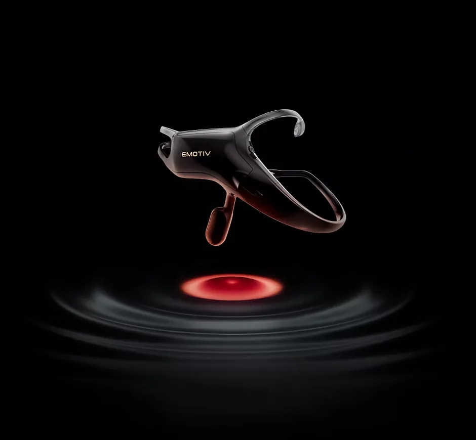 Black headset product render on a red light ring